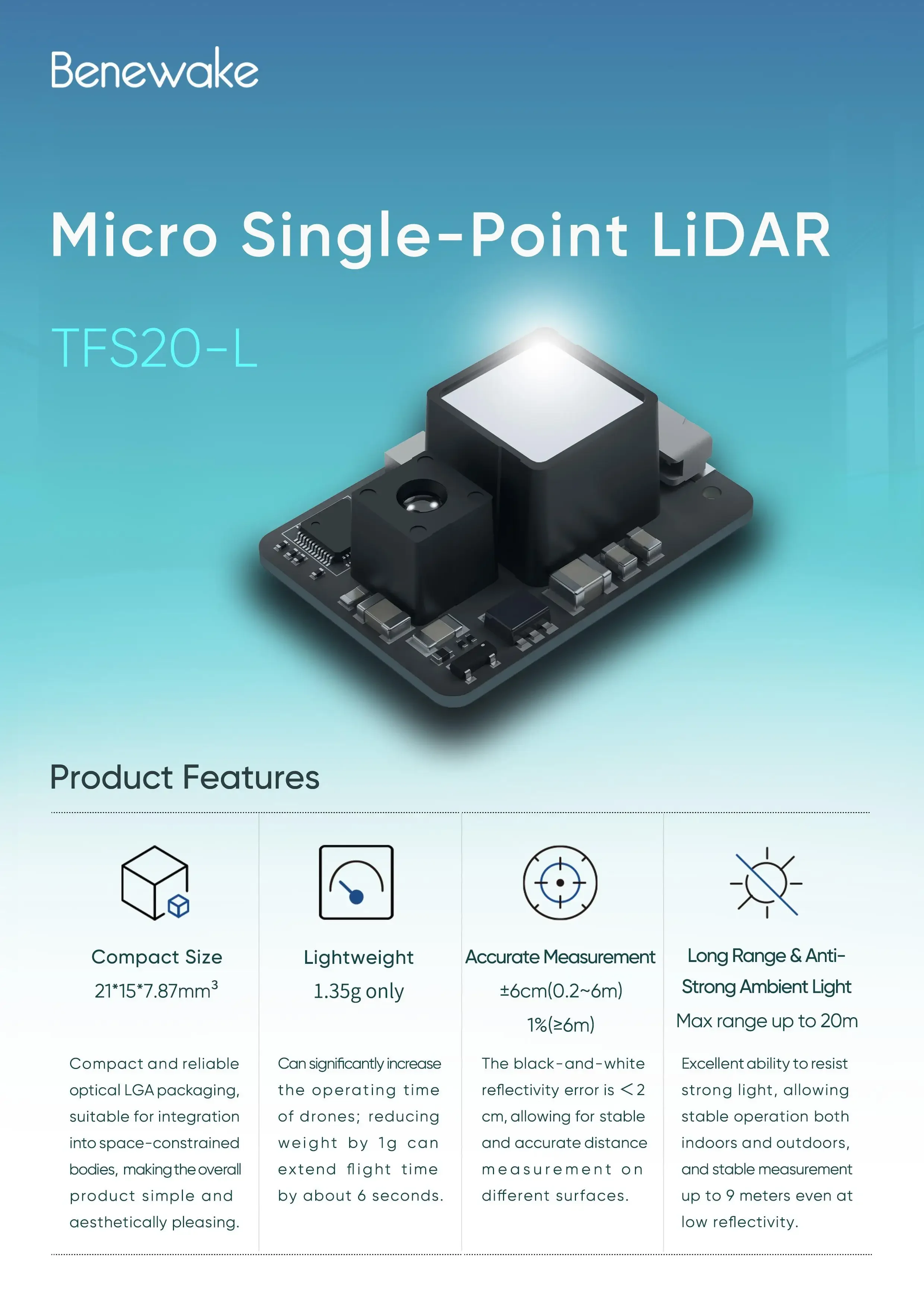 Benewake TFS20-L 20m Micro LiD - Drone Lidar 评论和价格