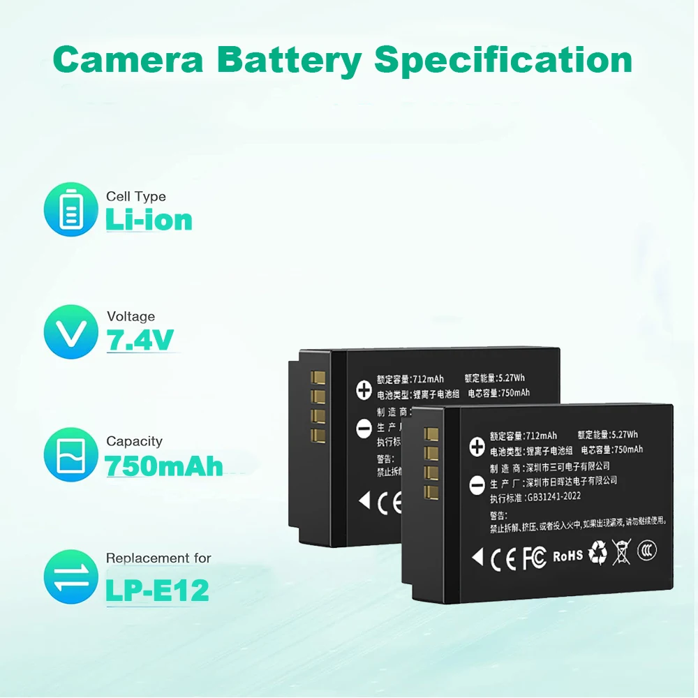 New LP-E12 Camera Battery for  - Canon Camera Eos M50 Mark Ii 评论和价格
